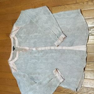 Ann Taylor, sheer button down shirt, L petite, brown and pink subtle snake print